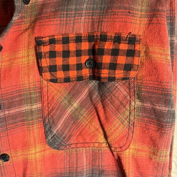 BDG Urban Outfitters Plaid Cropped Long Sleeve Blouse Orange Size XS - Picture 2 of 8